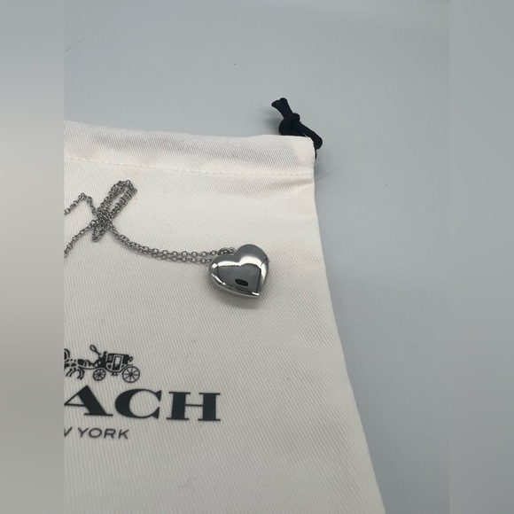 Coach Signature Heart Locket Silver Necklace New - Picture 6 of 7